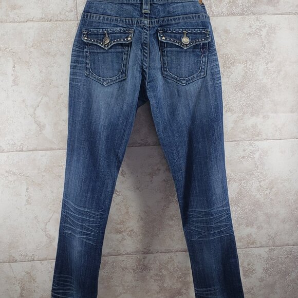 Distressed Embellished Holey Low Rise Straight Leg Jeans Vigoss Collection Sz 9 - Picture 2 of 12